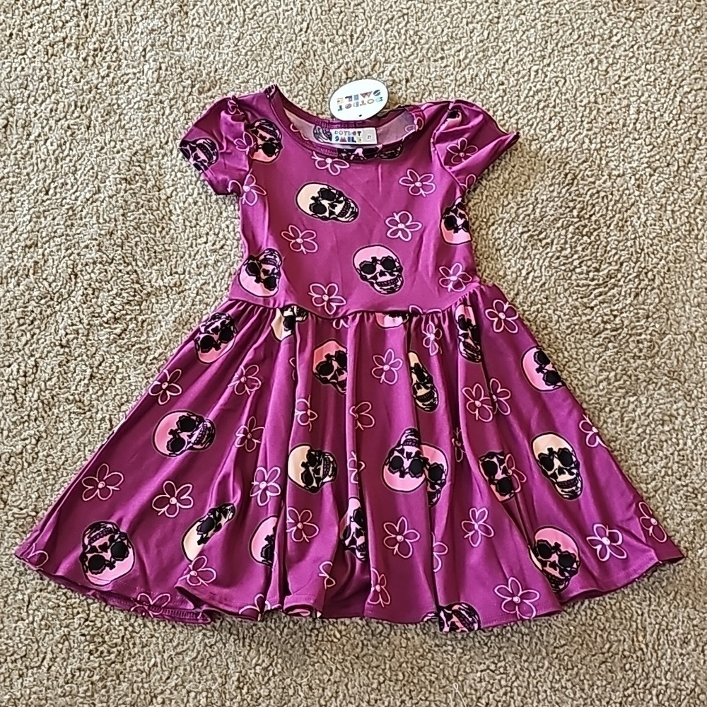 Dot Dot Smile Dress Cap Sleeve Skulls Flowers Purple 2T
